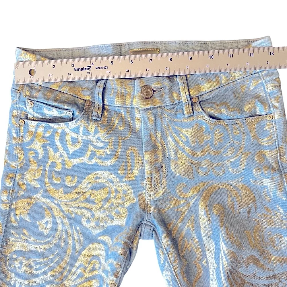 Mother The Looker Gold Rush Baby Gold Stencil  Light Blue Jean Women’s size 26 - Picture 12 of 15